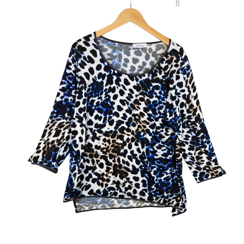 Calvin Klein Women's Leopard Print Blouse Size XL Blue - Picture 1 of 7